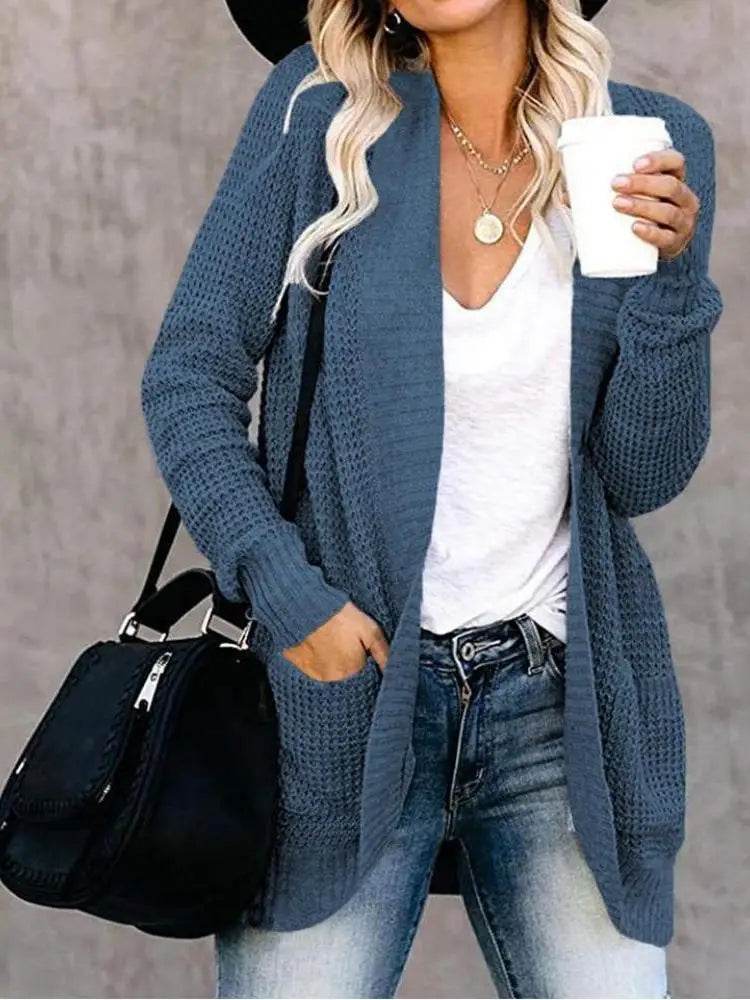 Fashion cardigan autumn and winter knit sweater women's new curved front loose casual women's wear - AIAZ