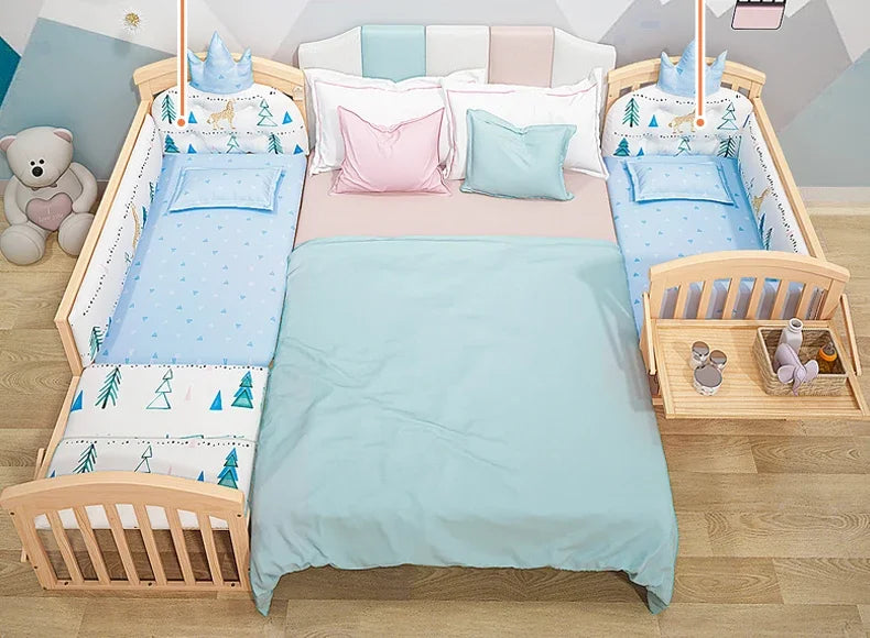 Baby Crib Multifunctional BB Baby Crib Solid Wood Unpainted Cradle Bed Movable Newborn Children Splicing Large Bed