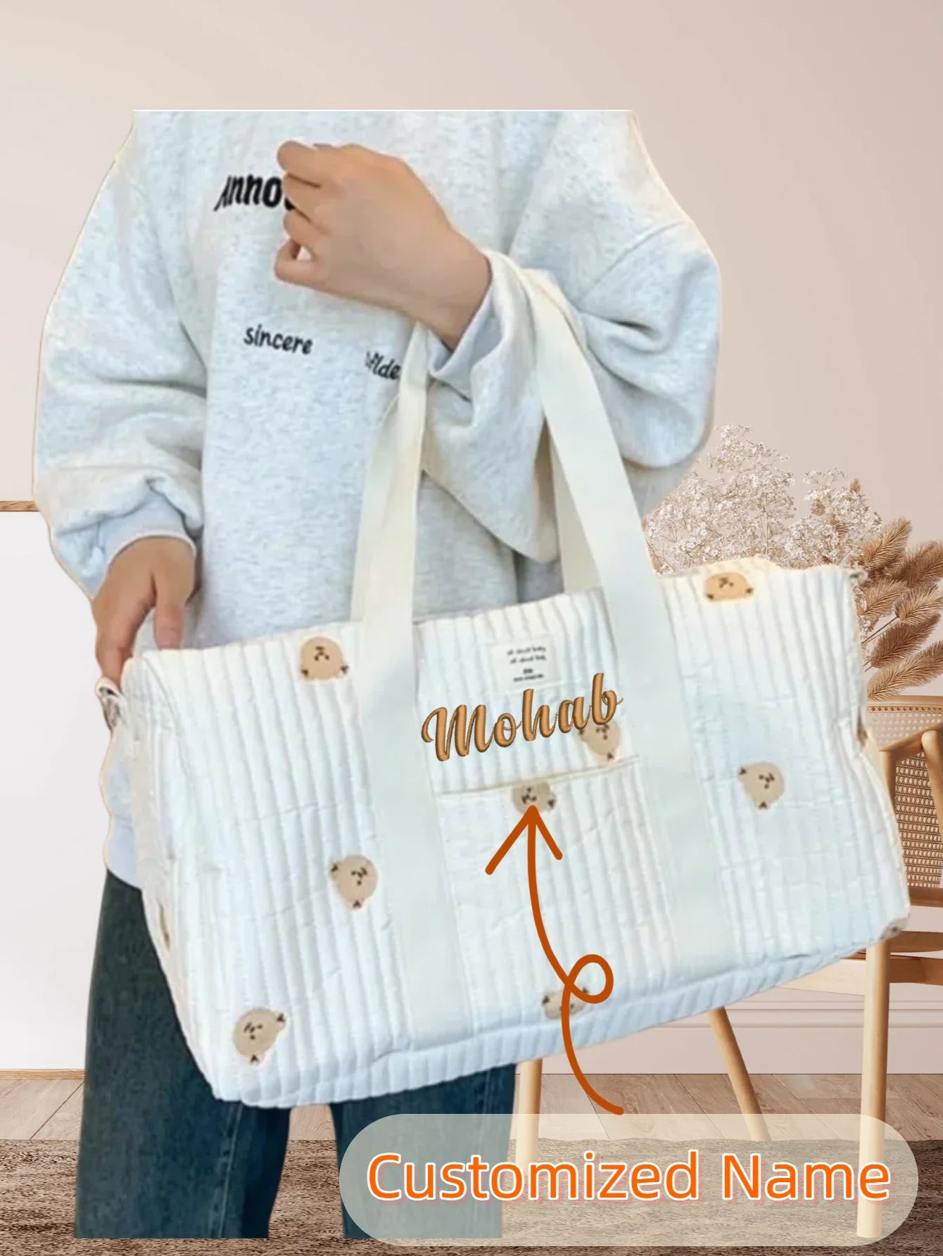 Personalized Name Embroidered Mommy Travel Bag - Large Capacity Lightweight Boston Bag, Maternal & Child Folding Bag