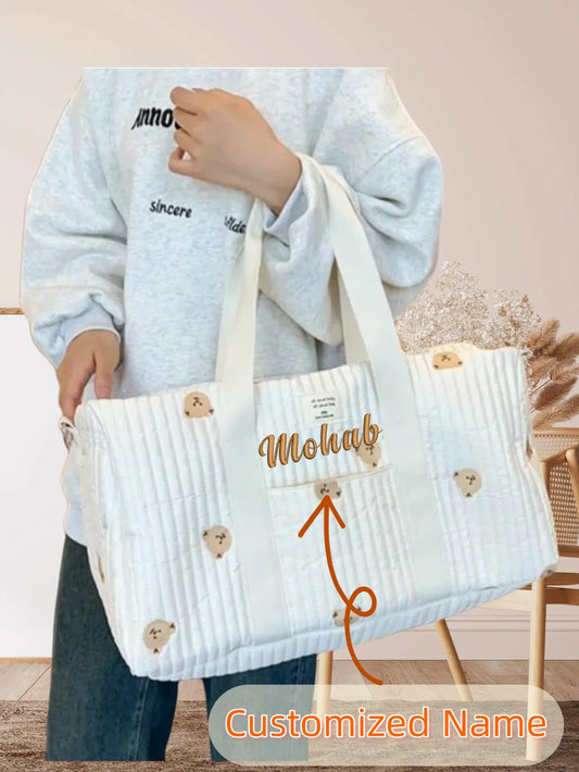 Personalized Name Embroidered Mommy Travel Bag - Large Capacity Lightweight Boston Bag, Maternal & Child Folding Bag