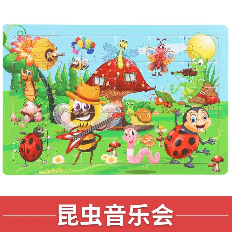 NEW Wooden 30pcs Puzzles Children Animal Dinosaur Cartoon Plane Puzzle Baby Early Education and Intellectual Building Block Toys - AIAZ
