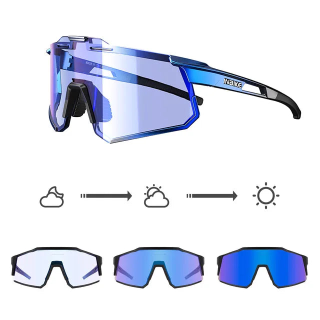 INBIKE Photochromic Cycling Sunglasses Professional Road Bike Riding Glasses for Men Bicycle Windproof Sand Goggles Bike Eyewear