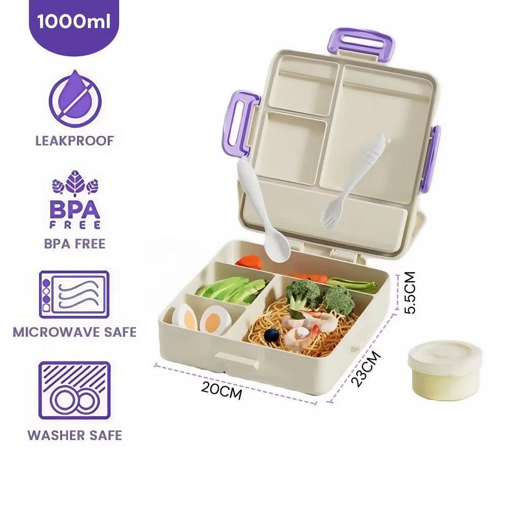 Kids Bento Lunch Box Cute 4 Compartments Food Storage Containers Box Suitable For Microwave Fridge Portable Kids School - AIAZ