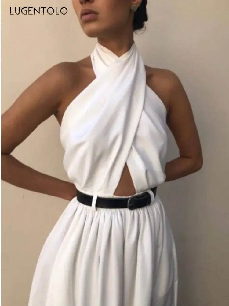 Women Sexy Backless Jumpsuits Halte Sleeveless Slim High Waist Sping Summe Thin Lady Elegant Streetwear Long Wide-leg Pants - AIAZ