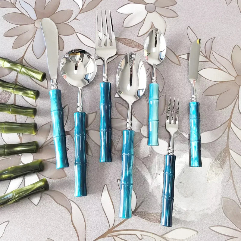 GH olive green acrylic handle 304 stainless steel cutlery cutlery cutlery spoon four-piece restaurant hotel set