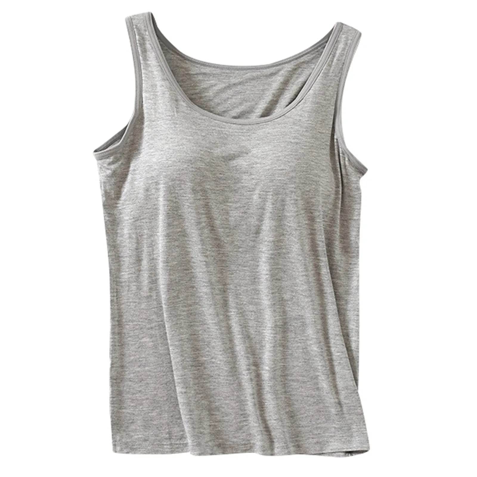 Womens Tank Tops 2025 Summer Casual Crew Neck Sleeveless Camisole With Built In Bras Plus Size Casual Bandeau Tops For Women - AIAZ
