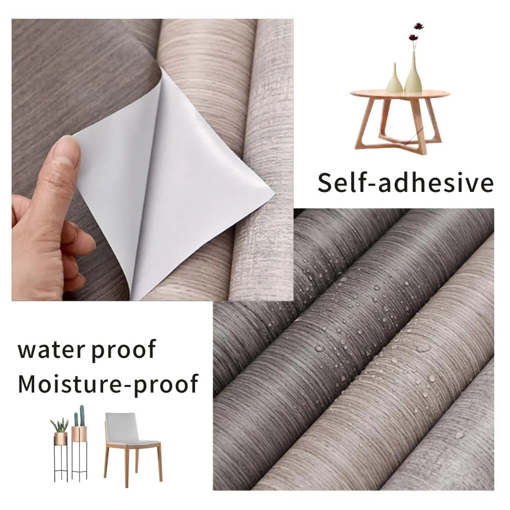 Wood Grain PVC Wallpaper for Door, Wardrobe, Cupboard, Table, Furniture, Waterproof, Self Adhesive Stickers, Home Decor Film