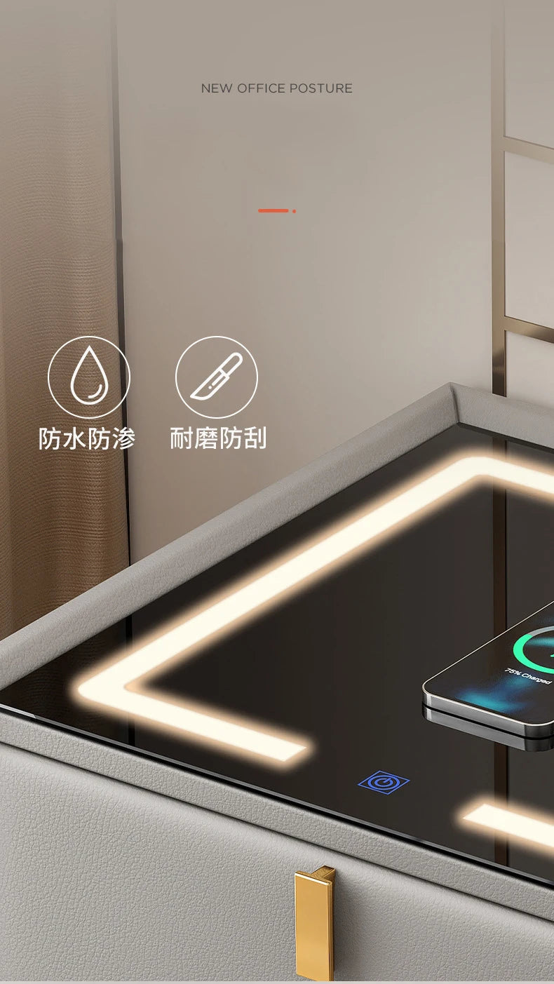 Intelligent Bedside Table Wireless Charge Three Color Night Light Bluetooth audio USB Interface Nightstands Bedroom Furniture