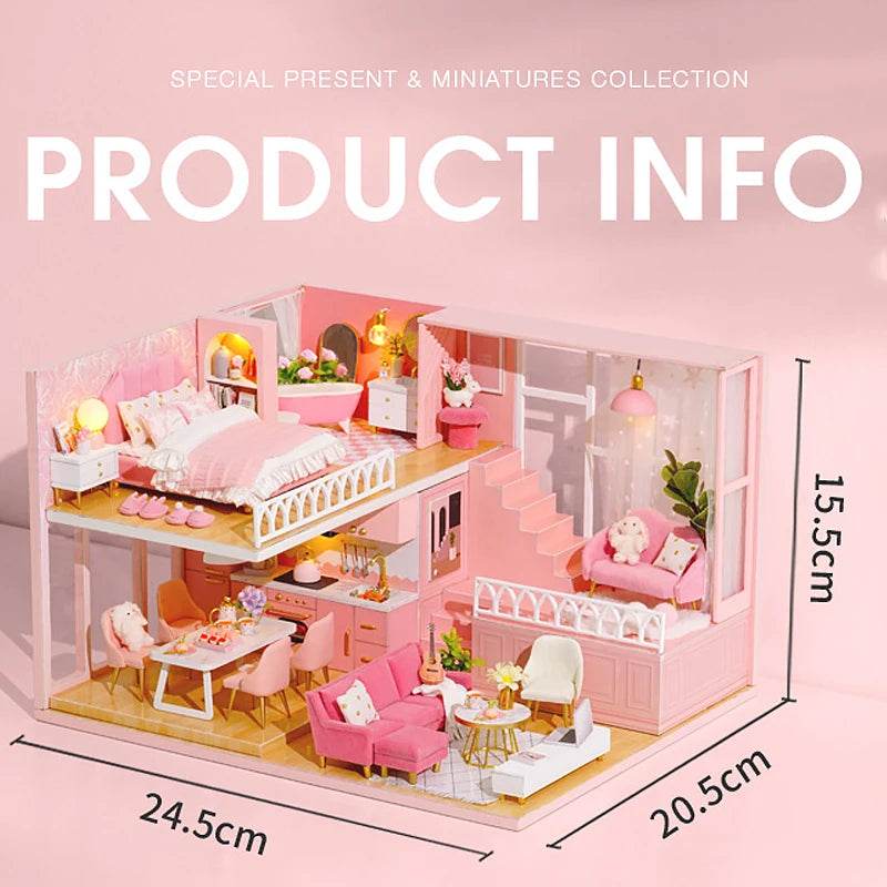 Doll House Kit 3D Wooden Mini DollHouse Assembly Building with Furniture Kit Toys Children's Birthday Gift 3D Puzzle Handmade - AIAZ