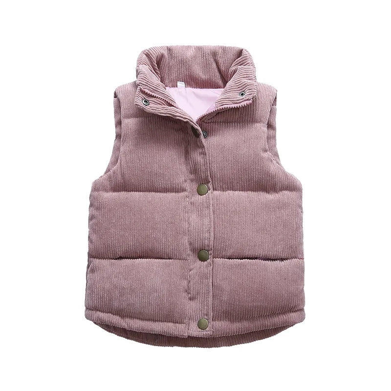 Children Autumn Winter Warm Vest Girls Casual Solid Color Jacket Boys Simple Fashion Collar Thickened Corduroy Waistcoat 2-10T