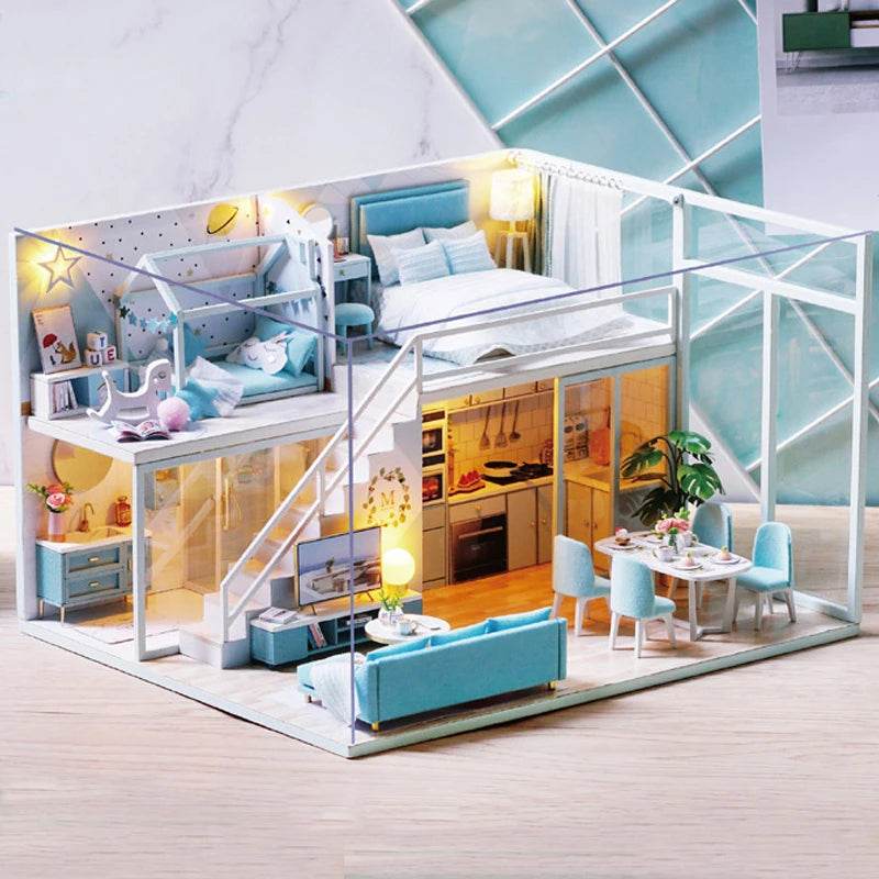 Doll House Kit 3D Wooden Mini DollHouse Assembly Building with Furniture Kit Toys Children's Birthday Gift 3D Puzzle Handmade - AIAZ