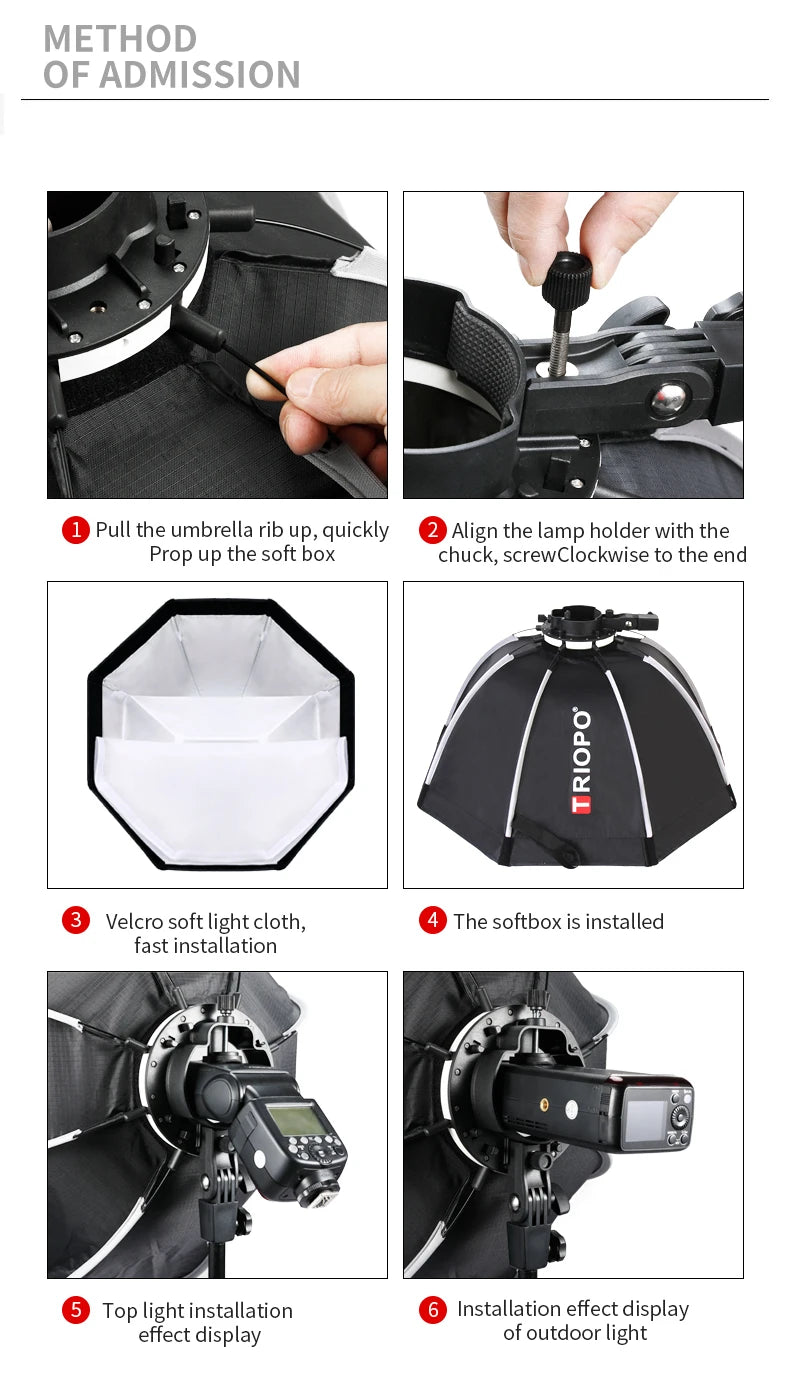 TRIOPO 55cm 65cm 90cm 120cm Foldable Octagon Softbox Tripod Grip for Godox V860III V1 AD200Pro Yongnuo Speedlite Flash Light