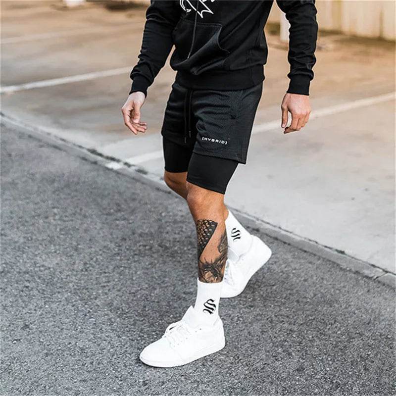 2025 summer mesh Sports Shorts Men Double-deck Jogging Running Shorts Men 2 IN 1 Mens GYM Shorts Fitness Workout Short Pants Man - AIAZ