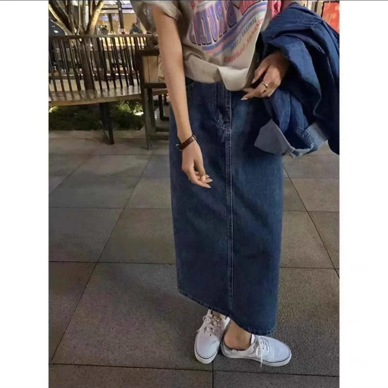 Maternity Skirt For Pregnant Women Denim Cotton Side Slit Medium Length Slimming Outerwear For Summer Spring Autumn
