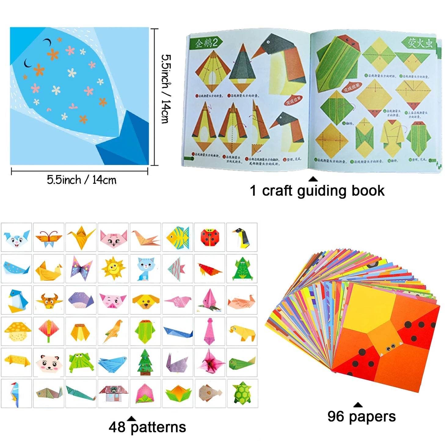 Origami Kit 30/96 Sheets Origami Paper Craft Guiding Book DIY Art Craft Projects Supplies for Beginners Children Kids Boys Girls - AIAZ