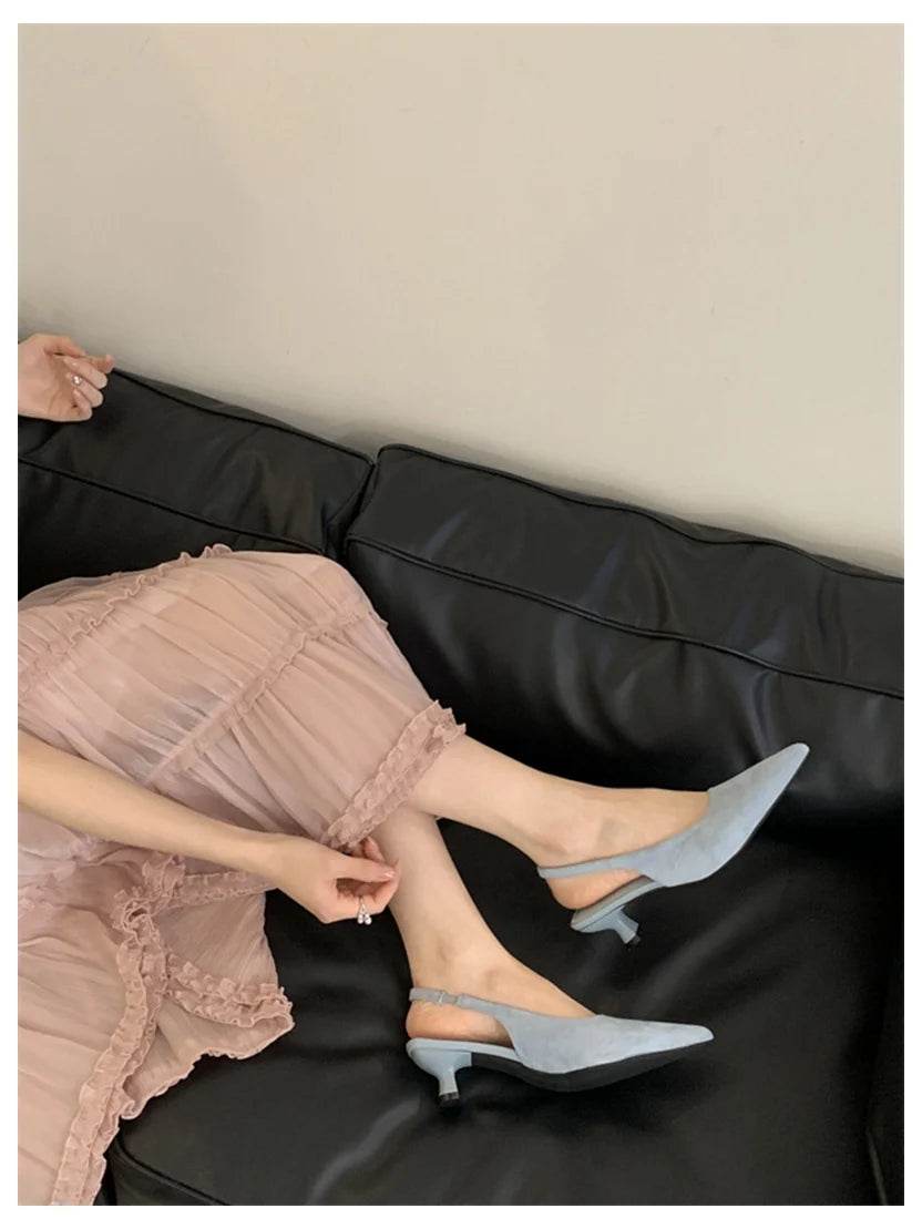 Fashion Brand Slingback Sandals Women Med Heels Pumps Elegant Pointed Toe Female Mules Dress Slides Sandalias Mujer Verano Mujer - AIAZ