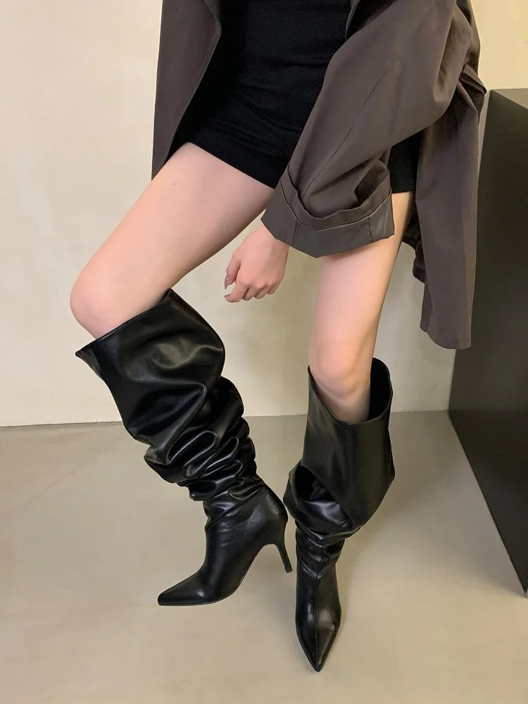 Eilyken Winter Pointed Toe Women Over The Knee Boots Sexy Thin Heels Stripper Thigh High Booties Shoes Zapatos De Mujer