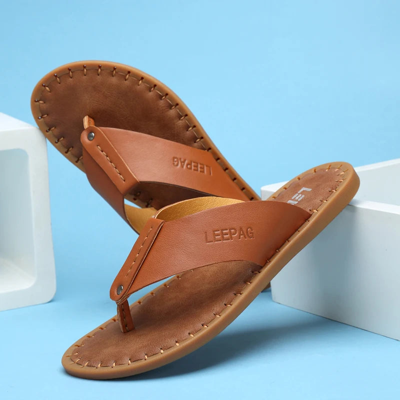 2024 Hot Selling Summer Anti Slip Men's Flip Flops Beach Camping Shoes Men's Home Flat Shoes High-quality Handmade Soles