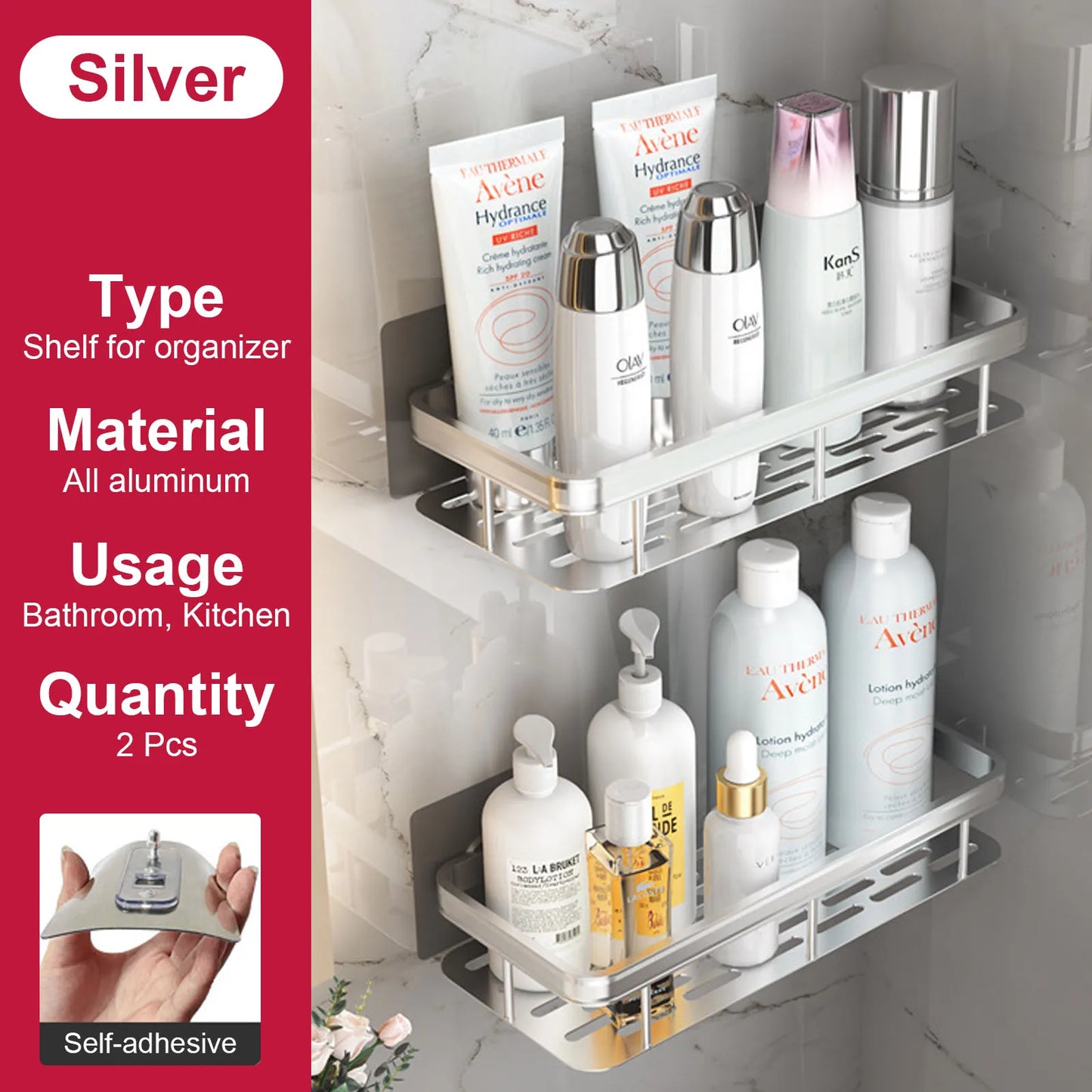 Bathroom Shelf No Drill Wall Mounted Shampoo Bottle Shower Corner Rack Toilet Storage Rack Aluminum Bathroom Kitchen Accessories
