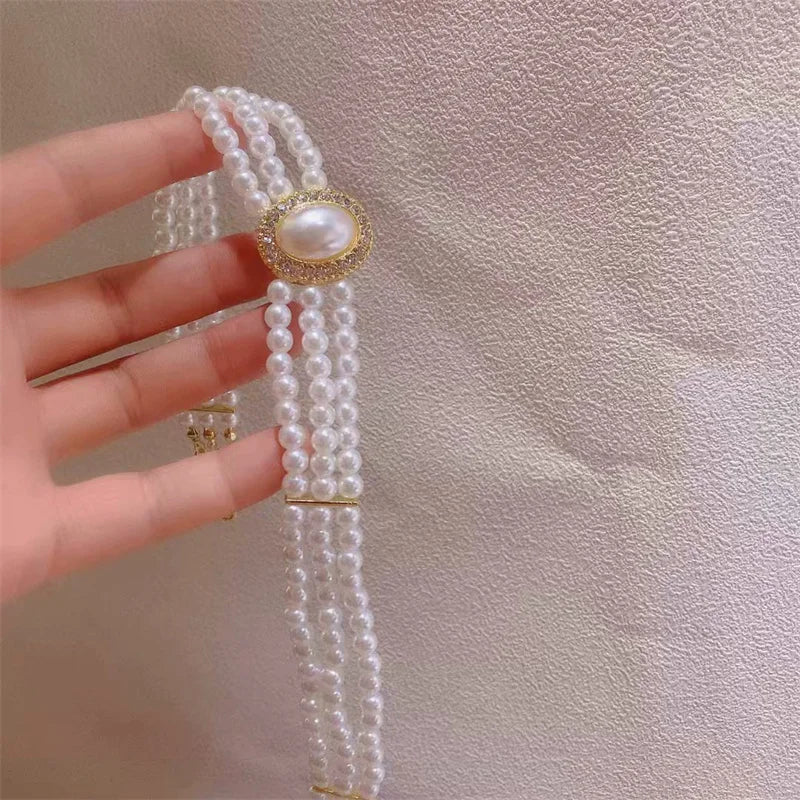 Luxury Vintage Three-layer Imitation Pearl Collar Choker Trendy Fashion Women Choker Necklace Wedding Party Jewelry Accessories