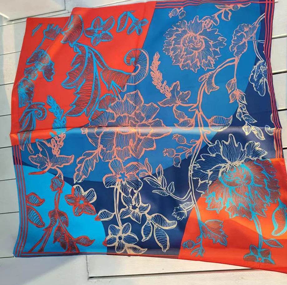 Women Fashion Versatile New Silk Scarves 70x70cm Square Scarf Korean Version Neck Protection Spring and Autumn Vintage Scarf - AIAZ