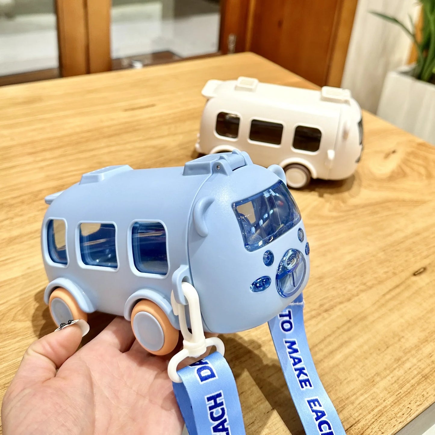 Baby Cute Panda Bus Portable Water Bottle with Shoulder Strap Kid Car Straw Water Cup Children's Water Bottle Drinking Cup