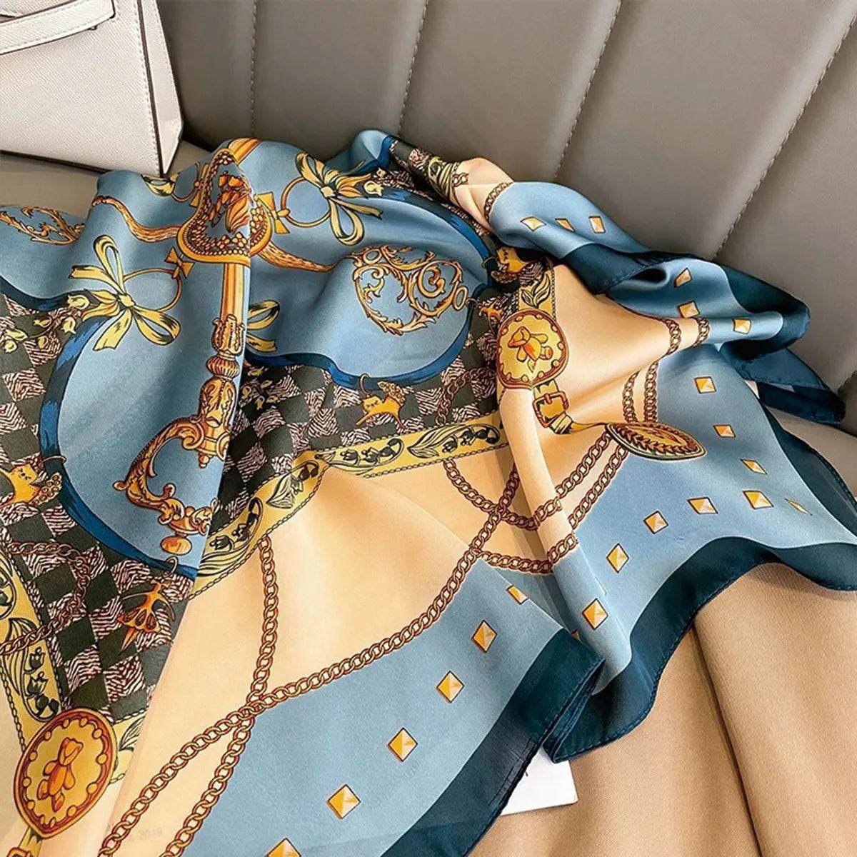70x70cm Fashionable Korean Style Silk Square Scarf Satin Print Hairband Necktie Hair Accessory Headscarf Versatile Wrap Scarf - AIAZ