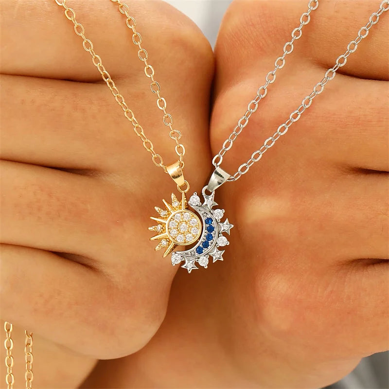 New Stainless Steel Magnetic Sun Moon Couple Necklace Fashion Chain for Men and Women Good Friend Gifts Trend Jewelry