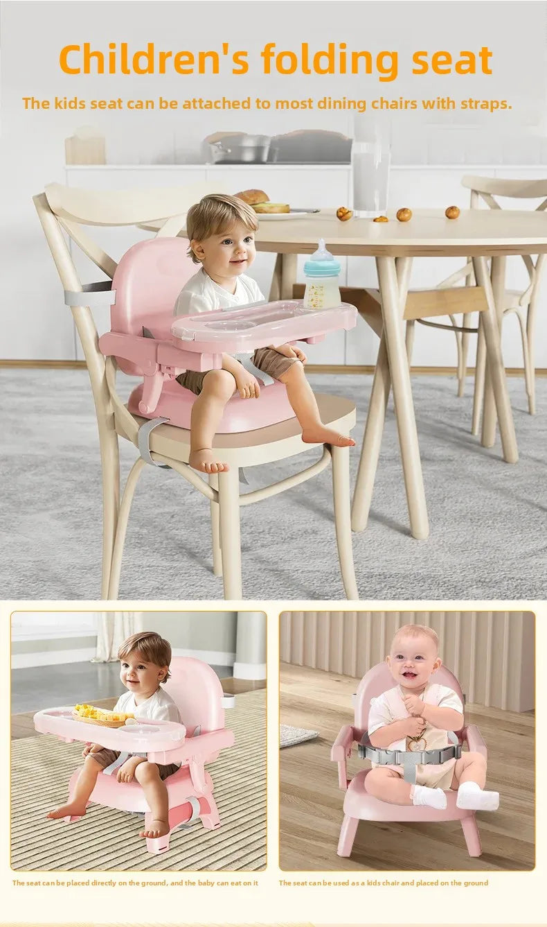 Foldable Baby Dining Chair - Adjustable Height Portable Highchair with Anti-Slip Base & Safety Harness for Home/Restaurant Use