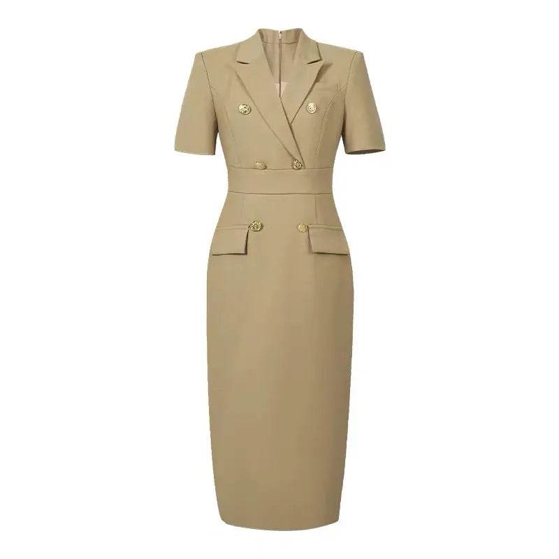 Fashion Elegant Business Dresses Women Clothes Sweet OL Professional Double Breasted Midi Robe Meeting Work Style Party Vestidos - AIAZ