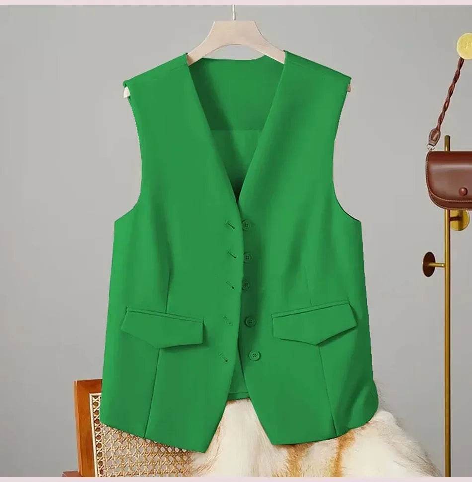 Women Suit Vest Elegant Women's V Neck Business Vest Sleeveless Waistcoat for Office Commute Style Solid Color Single-breasted - AIAZ
