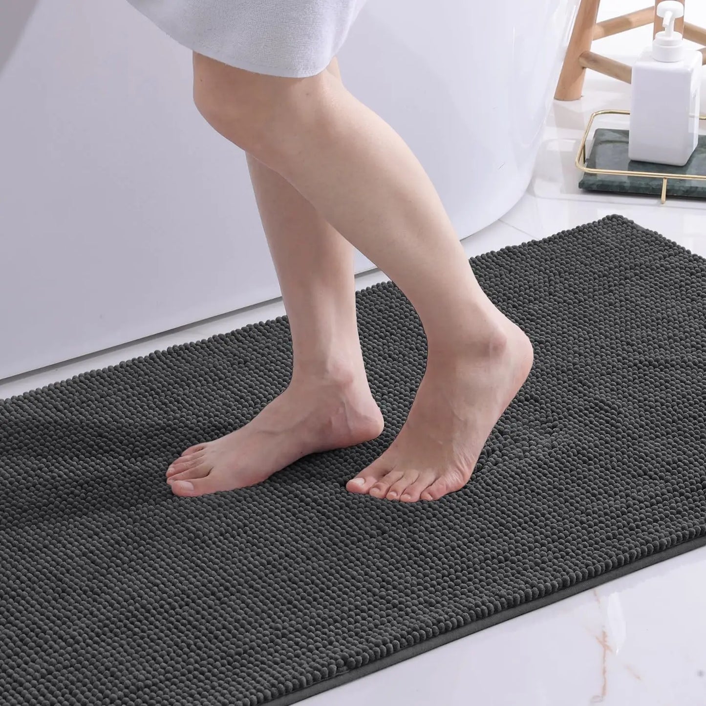 Kitinjoy Luxury Chenille Bath Mat Soft Non-slip Bathroom Shower Rug Extra Absorbent Mat Washable Quick Drying Foot Floor Carpets