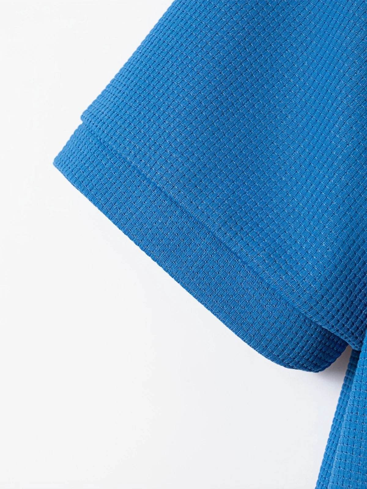 2025 Men's new summer suit Waffle collar solid color zipper short sleeve pants suit fashion casual loose sportswear - AIAZ