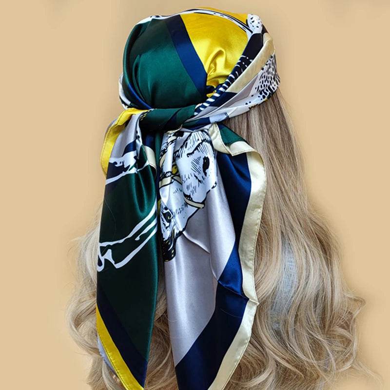 New 90*90cm Retro Brand Women Silk Scarf Bandanna Fashion Bohemian Pattern Square Hijab Lady Wrap Headband foulard muffler - AIAZ