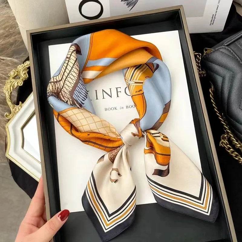 Luxury Silk Shawl Square Scarf for Women Satin Fashion Wraps Neckerchief Female Hair Bands Ribbon Headband Bandana 70X70CM - AIAZ
