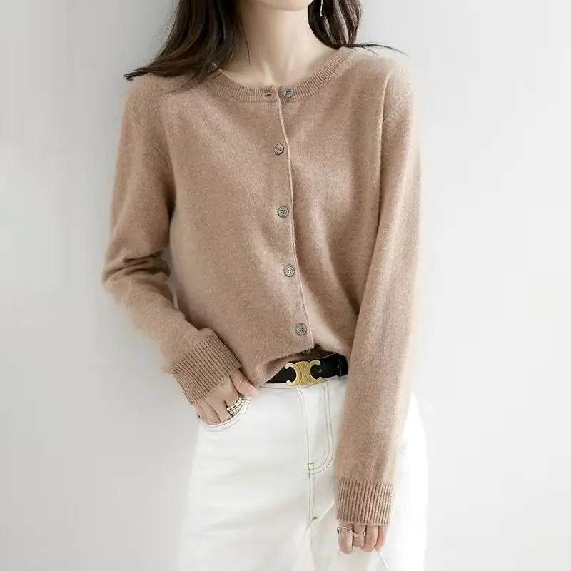 Women Cardigans Sweater O-neck Spring Autumn Knitted Cashmere Cardigans Solid Single Breasted Womens Sweaters DF4934 - AIAZ