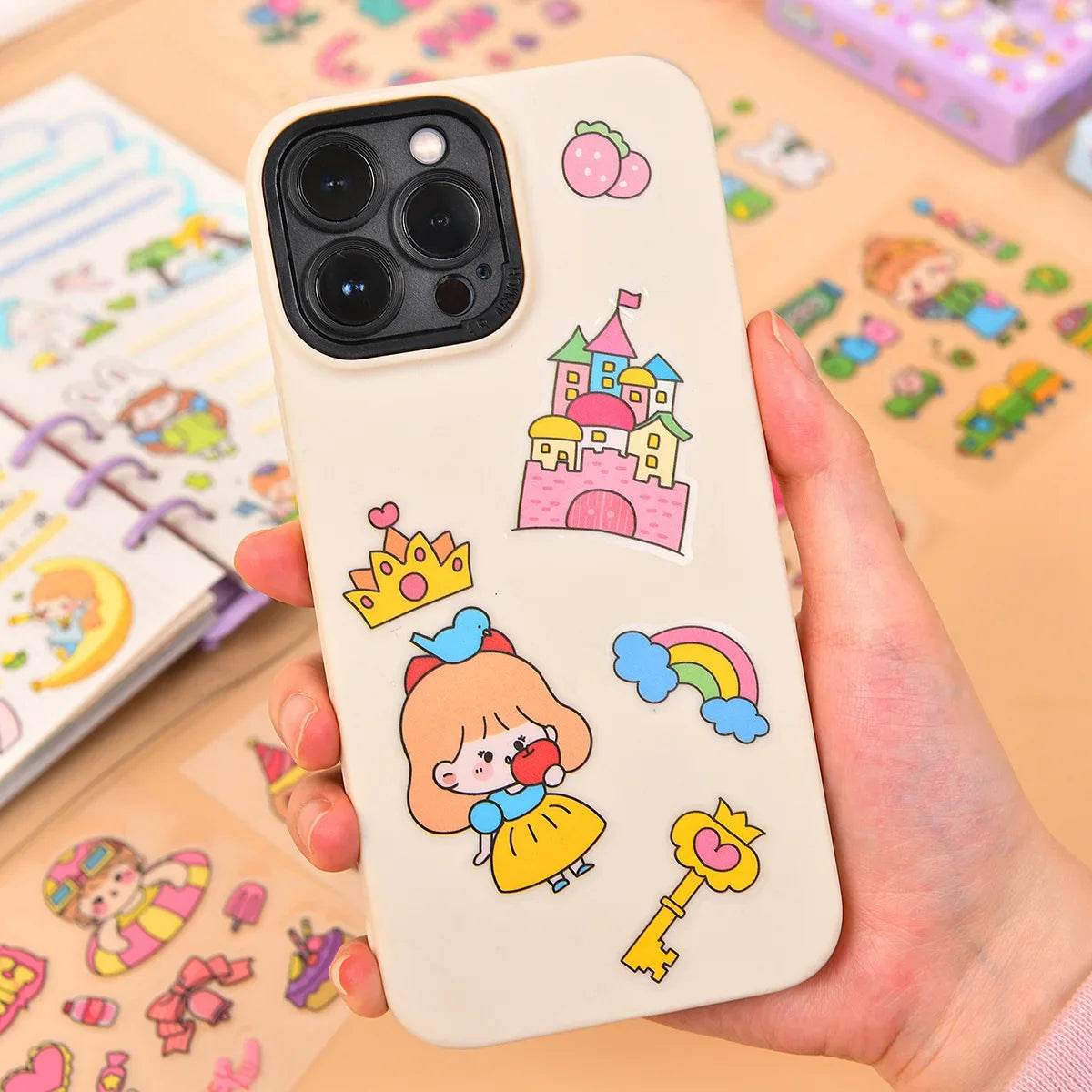 100 PCS Kawaii Stationery Stickers Back to School Supplies Adhesive Paper Cartoon Pattern Decoration Aesthetic DIY Scrapbook - AIAZ