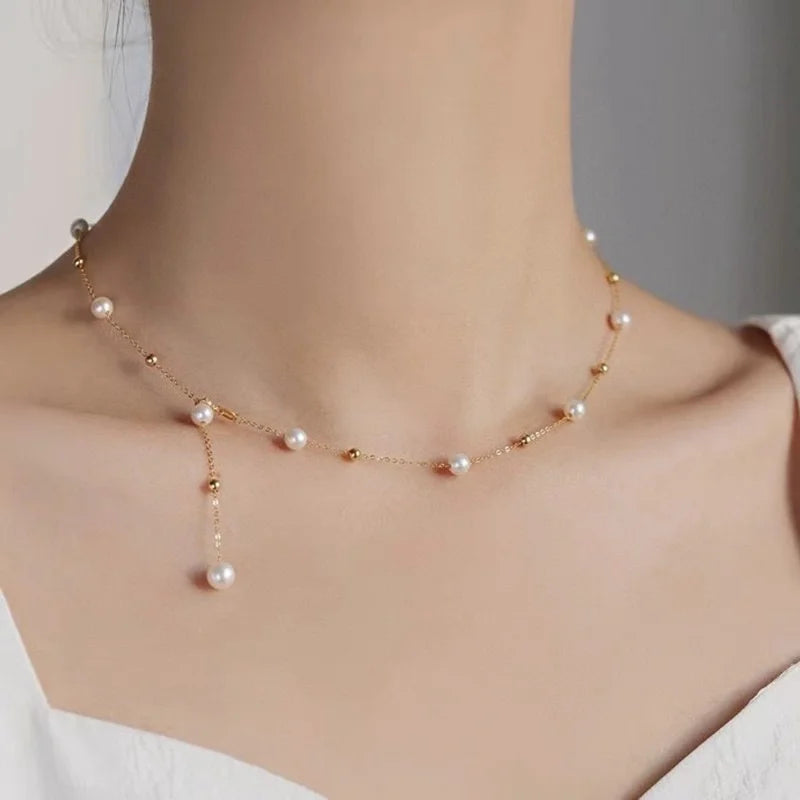 XF800  Solid 18K Gold Natural Pearl Necklace Au750 Fine Jewelry Chocker Round Aniversary Gift For Women White X536