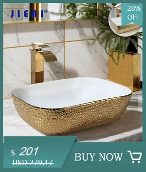 JIENI European Style Bathroom Sink Set Ceramic Washbasin Black Waterfall Faucet Pop Up Drain Combo Oval Counter Top Sinks