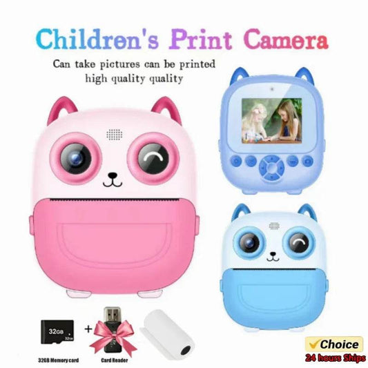 Children Digital Camera Instant Print for Kids Thermal Print Camera Instant Photo Printing Camera Video Toys+32G Memory Card - AIAZ