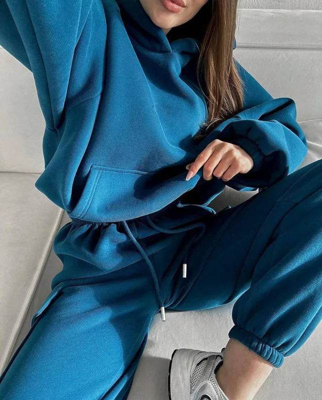 Hoodies Suit Winter Autumn Solid Casual Tracksuit Women Fleece 2 Pieces Set Sports Sweatshirts Pullover Jogger Sweatpants Outfit - AIAZ