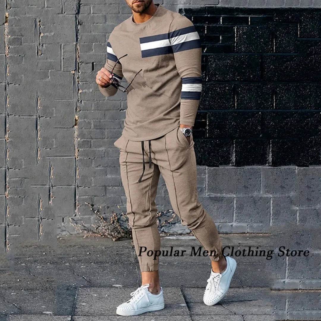Men Clothes Set Fashion Long Sleeved T Shirt+Trousers Casual Tracksuit 2 Piece Suit Spring Male Sportswear Streetwear Oversized - AIAZ