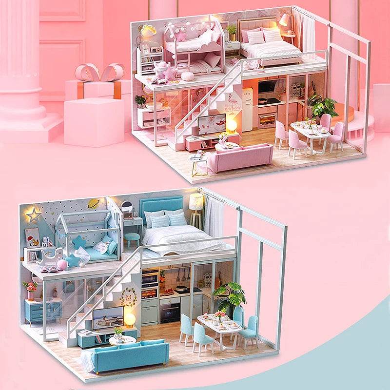 Doll House Kit 3D Wooden Mini DollHouse Assembly Building with Furniture Kit Toys Children's Birthday Gift 3D Puzzle Handmade - AIAZ