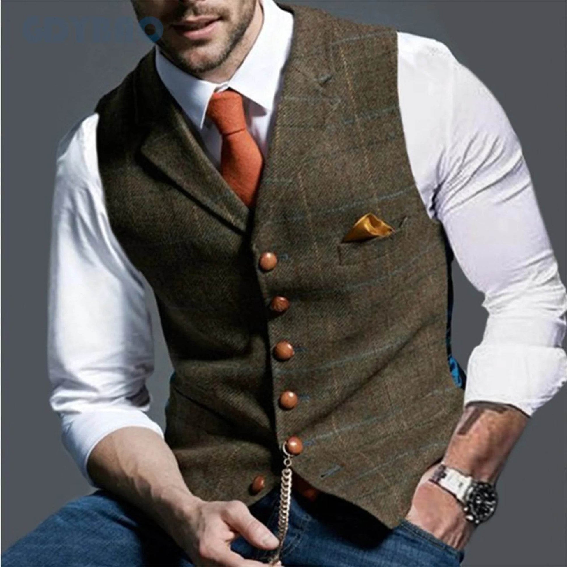 Men's Vests Tweed Suit Business Clothing for Men Striped Waistcoat Punk Vest Groomman Wedding Jacket Bleazer - AIAZ