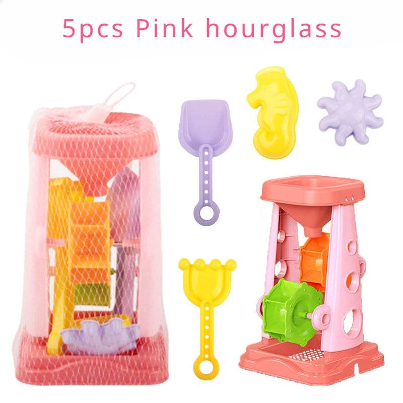 Beach Toy Set for Kids Sand Wheel Sand Bucket Scooter Shovel Rake Sailboat Hourglass Cute Molds Summer Outdoor Sandbox Sand Toys - AIAZ