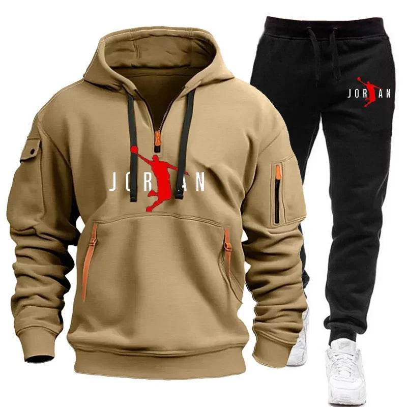 2025 Autumn and winter new trend men's blazer + Tracksuit pants Fashion casual jogging print sportswear outdoor sportswear - AIAZ