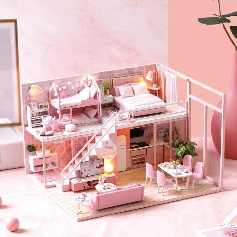 Doll House Kit 3D Wooden Mini DollHouse Assembly Building with Furniture Kit Toys Children's Birthday Gift 3D Puzzle Handmade - AIAZ