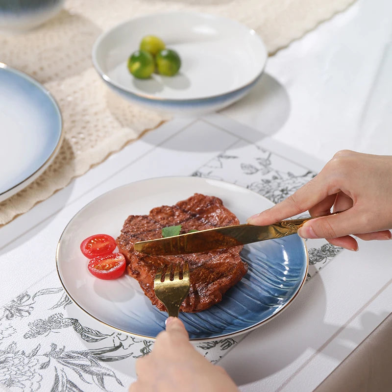 Luxury Ceramic Tableware Sets 24PCS Bone China Cutlery Microwave Dishwasher Safe Durable Elegant Ceramic Plates Dinner Sets