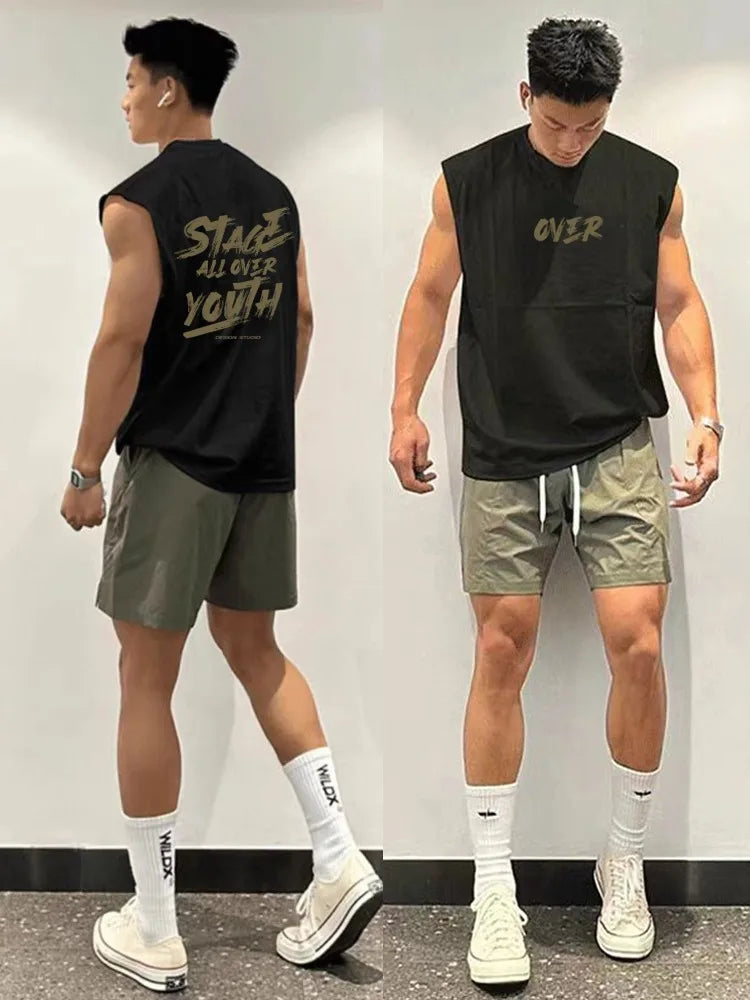 Men's Vest Pullover Summer 2025 New American Letter Print Sport Fitness Swimming Running Shirt Sleeveless Vest Quick Dry Y2k Top