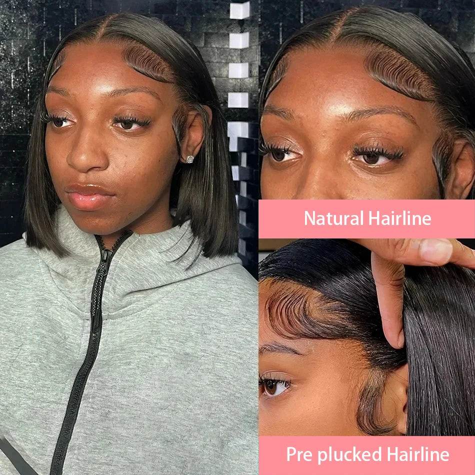 13x4 Straight Lace Frontal Bob Wig Human Hair Transparent 100% Human Hair 4x4 Lace Closure For Women Brazilian Wig 12 14 16 Inch - AIAZ
